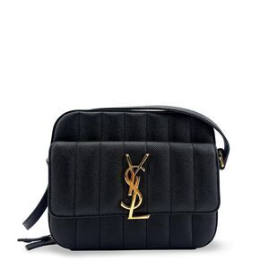 Saint Laurent Vicky Camera Vertical Quilted Leather Black Leather Shoulder Bag
